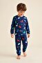 Hello Dino Patterned Long Sleeve Interlock Pajama Set for Boys - 5