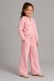 Girl's Embossed Rose Patterned Tulle Hooded Jacket Loose Fit Pocket Detail Pink Top and Bottom Set - 4