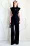 Black Padded Stand Collar Jumpsuit - 3
