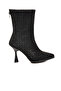 Black Stone Embroidered Thin Heeled Women's Heeled Boots |   Stylish Evening Dress Boots - 2
