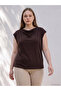Two Mt Shop Quality Lcw Curve Brown Straight Draped Collar Short Sleeve Women's Blouse