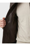 Southblue Brown Regular Fit Stand Collar Men's Leather Look Coat - 3