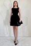 Black Mini Size Gathered Linen Dress