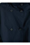 Navy Blue Stand Collar Belted Women's Gabardine Trench Coat - 8