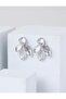Silver Color Leaf Figured Shiny Elegant Earrings
