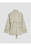 Beige Stand Collar Belted Women's Gabardine Trench Coat - 6