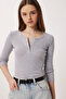 2-Pack Snap Fastener Ribbed Knitted Blouse Lrn0061 Gray Melange Brown - 4