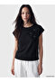 Lcw Everyday Black Crew Neck Blouse with Floral Appliqué