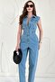 Blue pocket detailed buttoned denim jumpsuit - 4