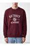 Xside Claret Red Crew Neck Detroit Printed Men's Thick Sweatshirt - 4
