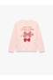 Three Thread Long Sleeve Crew Neck Glittery Heart Bow Printed Sweatshirt