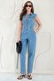 Blue pocket detailed buttoned denim jumpsuit