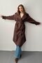 Brown Double-Breasted Collar Belted Detailed Suede Trench Coat