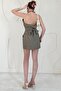 Khaki Striped Double Suit with Back Detail - 4
