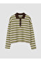 Two Mt Shop Quality Lcw Vision Green Interlock Striped Standard & Regular Long Sleeve Women's T-Shirt - 5