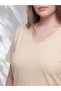 Two Mt Shop Quality Lcw Curve Beige Combed Cotton Plain Standard & Regular Short Sleeve Women's T-Shirt - 2