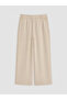 Lcw Grace Beige Elastic Waist Linen Blend Women's Capri - 6