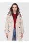 Beige Belted Women's Gabardine Trench Coat