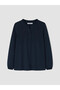 Two Mt Shop Quality Lcw Grace Navy Blue Combed Cotton Embroidered Cowl Neck Long Sleeve Women's Blouse - 5