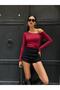Women's Burgundy Boat Neck Cotton Fabric Blouse 28168 - 4