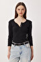 2-Pack Snap Fastener Ribbed Knitted Blouse Lrn0061 Black White - 3