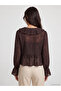 Two Mt Shop Quality Lcw Everyday Brown Jacquard Patterned V-Neck Long Sleeve Women's Blouse - 4