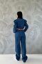 Blue Sleeves Pleated V-Neck Jumpsuit - 4