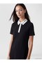 Texx Store Quality Lcw Everyday Black Diving Fabric Standard & Regular Polo Collar Mini Dress with Stones - 3
