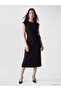 Two Mt Shop Quality Lcw Studio Black Diver Fabric Plain Narrow & Slim Oval Neck Long Dress - 2