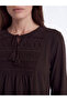 Lcw Grace Brown Tie-Detail Collar Embroidered Blouse - 3