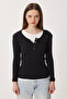 3-Pack Layered Snap Fastener Ribbed Knitted Blouse Lrn0062 Black Gray Melange Brown - 6
