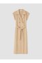 Two Mt Shop Quality Lcw Studio Beige Plain Standard & Regular Jacket Collar Long Dress - 6
