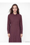 Two Mt Shop Quality Lcw Modest Burgundy Plain Standard & Regular Shirt Collar Long Shirt Dress - 2