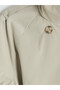 Beige Stand Collar Belted Women's Gabardine Trench Coat - 7