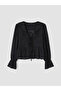 Lcw Everyday Black V-Neck Ruffled Blouse with Tie Detail - 5