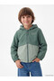 Green Color Block Hooded Boy's Raincoat