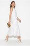 Women's White Layered Asymmetrical Flounce Detailed Lined Long Chiffon Dress 4252 60286456 - 4