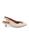 Women's Heeled Shoes Bone Genuine Leather Open Back Gold Metal Buckle Short Kitten Heel L031.261048 - 2