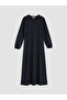 Two Mt Shop Quality Lcw Grace Black Interlock Plain Standard & Regular Oval Neck Long Dress - 5