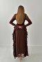 Brown Flounce Chiffon Dress - 5