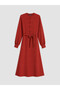 Two Mt Shop Quality Lcw Modest Red Plain Standard & Regular Oval Neck Midi Dress - 5