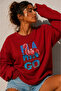 Women's Crew Neck 1990 Flamingo Printed Oversize Embroidered Sweatshirt - 2