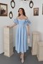 Baby Blue Sleeves Balloon Pleated Atlas Dress