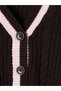 Brown V-Neck Striped Girls' Knitwear Cardigan - 3