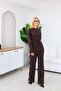 Women's Brown Buckle Drawstring Blouse Pants 2-Piece Set