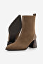Women's Pointed Toe Thick Heeled Boots Esvon Tobacco Brown Suede - 7