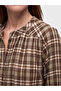 Lcw Grace Brown Plaid Women's Shirt with Stand Collar - 3