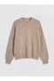 Alita City Beige Oval Collar Women's Knitwear Sweater with a Difference in Color - 4