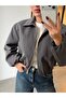 Women's Textured Bomber Zippered Jacket Anthracite - 6