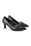 Women's High Heel Shoes Black Genuine Leather Pointed Toe Butterfly Knot Detailed Medium Goblet Heel L068.109 - 3